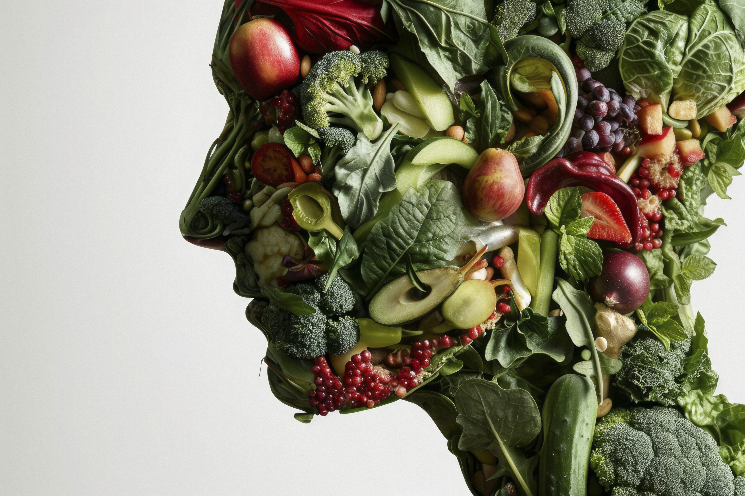 health concept concept for man health made from natural nutrients and fruits, in the style of surrealist subconsciousness, silhouette figures, detailed portraiture, frontal perspective, photo-realistic, non-representational, realist: lifelike accuracy --ar 3:2 --style raw --v 6 Job ID: ec4b6b73-c5e4-49c8-8ceb-113e0a96f838